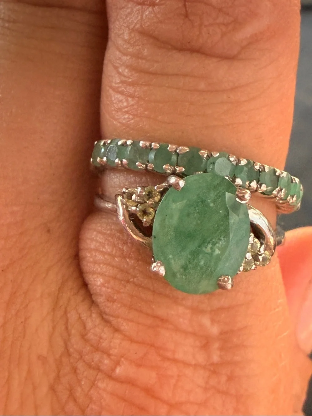 Natural Earth Mined Green Emerald Ring with Emerald band Sz8
